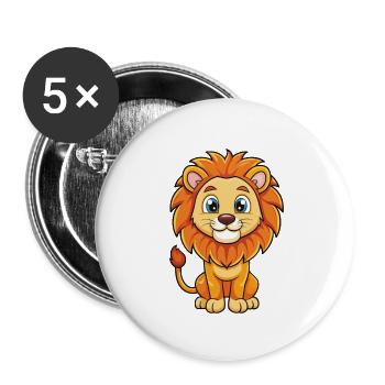 Lion Mignon Personnage De Dessin Animé Kawaii Clipart - Lot de 5 petits badges (25 mm) - blanc - Devant