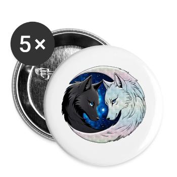 Zwei majestätische Wolfsköpfe - Buttons klein 25 mm (5er Pack) - Weiß - Vorne