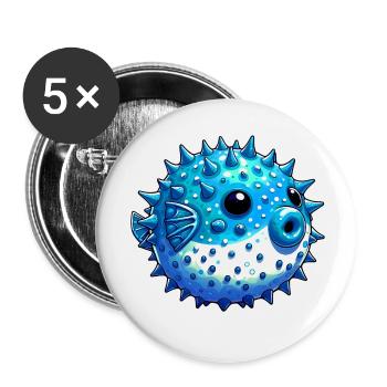 Kugelfisch - Buttons klein 25 mm (5er Pack) - Weiß - Vorne
