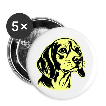 Tête de chien Beagle - Lot de 5 petits badges (25 mm) - blanc - Devant
