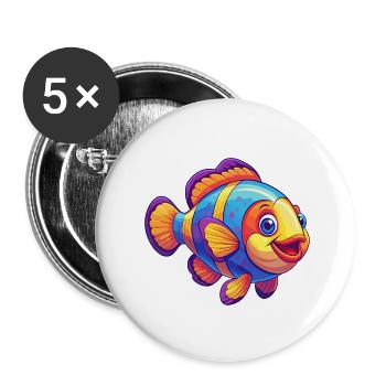 Clownfisch Buntes Kawaii Cartoon Meerestier - Buttons klein 25 mm (5er Pack) - Weiß - Vorne