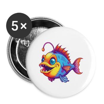 Anglerfisch Buntes Kawaii Cartoon Meerestier - Buttons klein 25 mm (5er Pack) - Weiß - Vorne