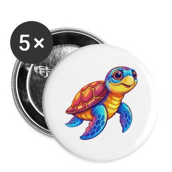 Meeresschildkröte Buntes Kawaii Cartoon Meerestier - Buttons klein 25 mm (5er Pack) - Weiß - Vorne