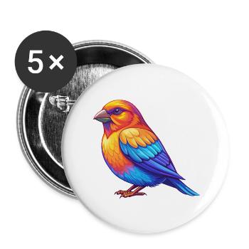 Crossbill coloré Kawaii personnage de dessin animé oiseau - Lot de 5 petits badges (25 mm) - blanc - Devant