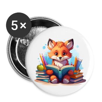 Renard mignon pour la rentrée scolaire - Lot de 5 petits badges (25 mm) - blanc - Devant