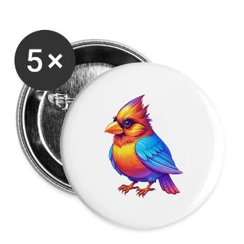 Cardinal Colorful Kawaii Cartoon Character Bird - Buttons small 1''/25 mm (5-pack) - white - Front