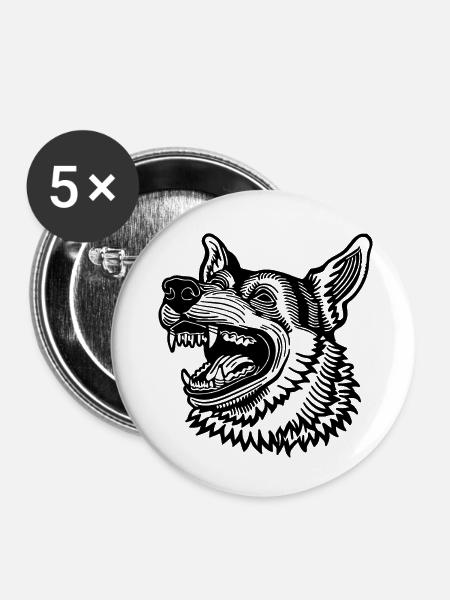 Schäferhund Hund Hundekopf - Buttons klein 25 mm (5er Pack) - Weiß