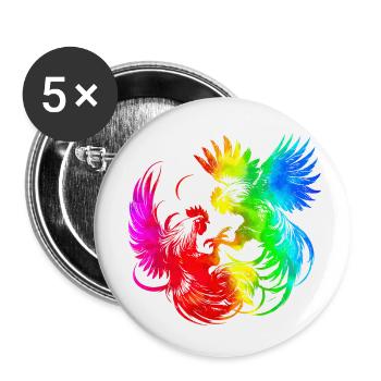 Coq, tup, combat, animal, isolé, coloré, poulet - Lot de 5 petits badges (25 mm) - blanc - Devant