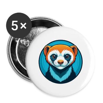 Ferret Cute Kawaii Cartoon Clipart Animal Pet Logo - Buttons small 1''/25 mm (5-pack) - white - Front