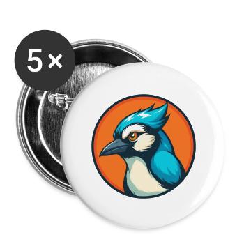 Jay Bird Niedliches Kawaii Cartoon Tier Haustier Logo - Buttons klein 25 mm (5er Pack) - Weiß - Vorne