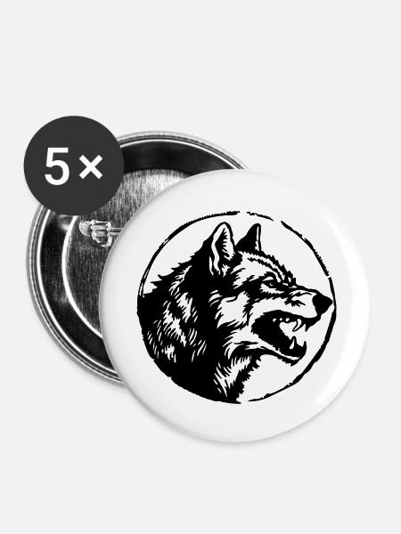 Wolf - Buttons klein 25 mm (5er Pack) - Weiß