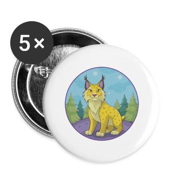 Luchs Niedliche Kawaii Cartoon Clipart Tier Haustier - Buttons klein 25 mm (5er Pack) - Weiß - Vorne