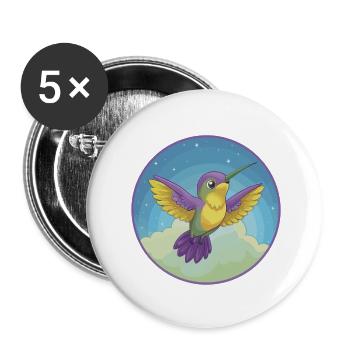 colibri mignon kawaii dessin animé clipart animal de compagnie - Lot de 5 petits badges (25 mm) - blanc - Devant