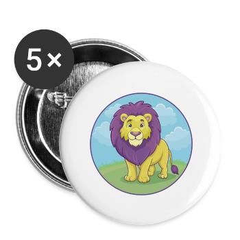 Lion mignon Kawaii dessin animé Clipart Animal de compagnie - Lot de 5 petits badges (25 mm) - blanc - Devant
