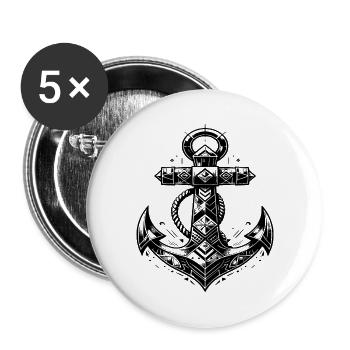Tatouage classique ancre élégant style de croquis - Lot de 5 petits badges (25 mm) - blanc - Devant