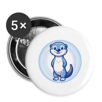 Loutre bleu kawaii dessin animé personnage Clipart animal de compagnie - Lot de 5 petits badges (25 mm) - blanc - Devant