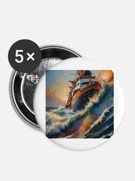 Ship Sea1 - Buttons klein 25 mm (5er Pack) - Weiß
