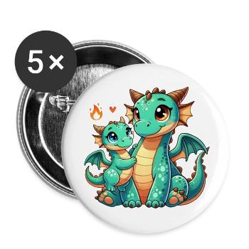 Loving Dragon Parent with Child - Buttons klein 25 mm (5er Pack) - Weiß - Vorne