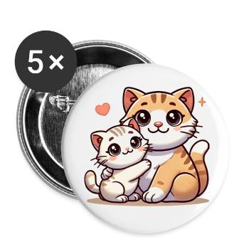 Parent chat aimant avec enfant - Lot de 5 petits badges (25 mm) - blanc - Devant