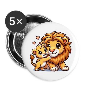 Loving Lion Parent with Child - Buttons klein 25 mm (5er Pack) - Weiß - Vorne