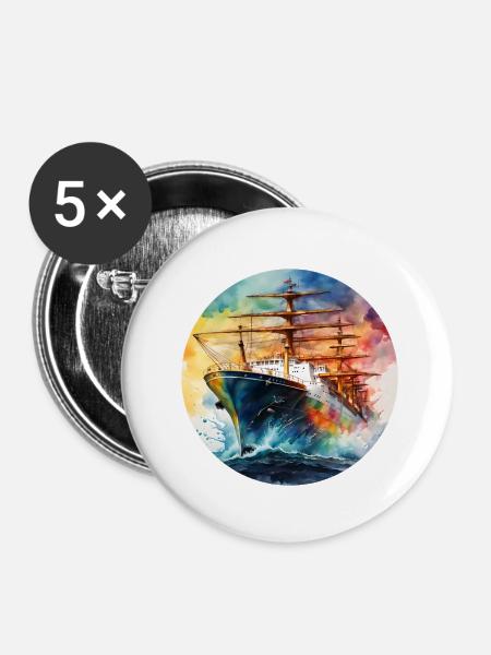 Schiff Gross runder Batch - Buttons klein 25 mm (5er Pack) - Weiß