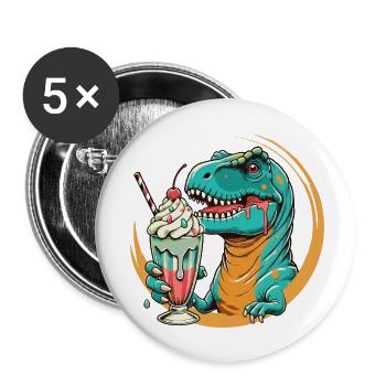 Motif Dino Milkshake : une aventure pour ceux qui ont la dent sucrée - Lot de 5 petits badges (25 mm) - blanc - Devant