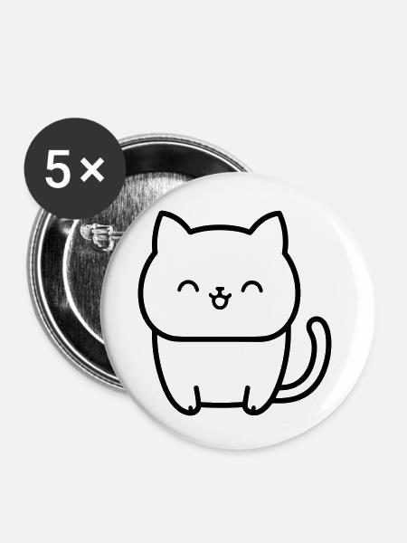 Katze - Buttons klein 25 mm (5er Pack) - Weiß