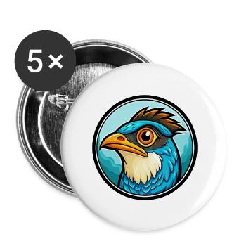 Coucou oiseau coloré Kawaii dessin animé personnage animal de compagnie - Lot de 5 petits badges (25 mm) - blanc - Devant