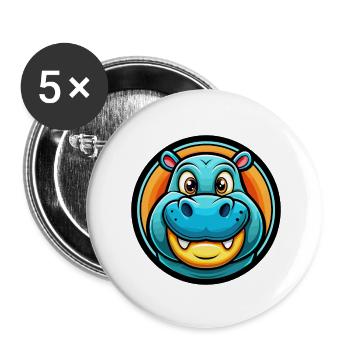 hippopotame coloré kawaii personnage de dessin animé clipart - Lot de 5 petits badges (25 mm) - blanc - Devant