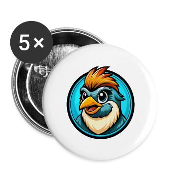 Sparrow Colorful Kawaii Cartoon Character Clipart - Buttons small 1''/25 mm (5-pack) - white - Front