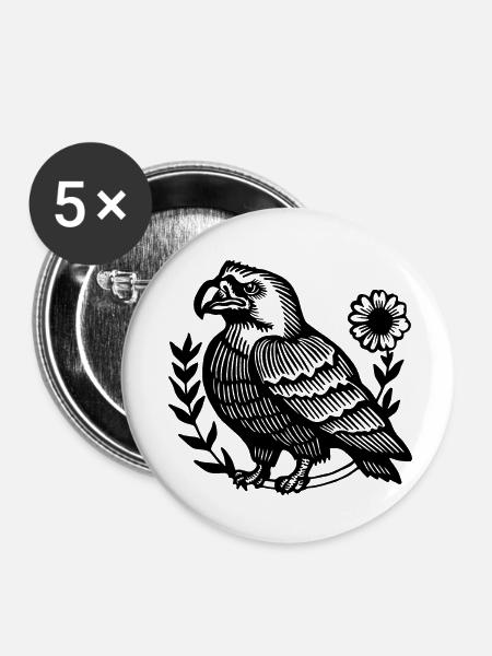 Adler Adlerkopf - Buttons klein 25 mm (5er Pack) - Weiß