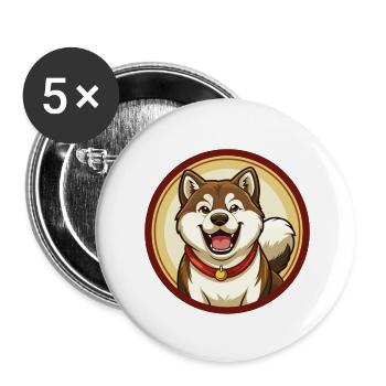 Akita Dog Colorful Kawaii Cartoon Character Pet - Buttons small 1''/25 mm (5-pack) - white - Front