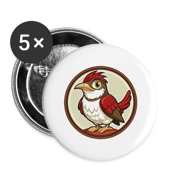 Coucou oiseau coloré Kawaii dessin animé personnage animal de compagnie - Lot de 5 petits badges (25 mm) - blanc - Devant