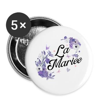 Die lila Blumenbraut - Buttons klein 25 mm (5er Pack) - Weiß - Vorne