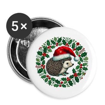 Hérisson de Noël - Lot de 5 petits badges (25 mm) - blanc - Devant