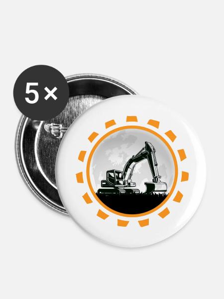 bagger baggerfahrer Baustelle Baggerschaufel - Buttons klein 25 mm (5er Pack) - Weiß