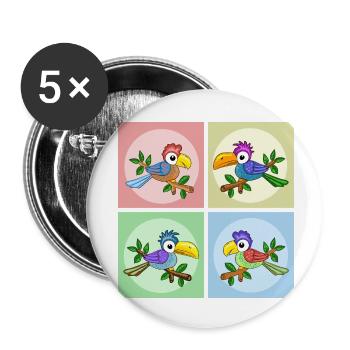 Perroquets colorés - Lot de 5 petits badges (25 mm) - blanc - Devant