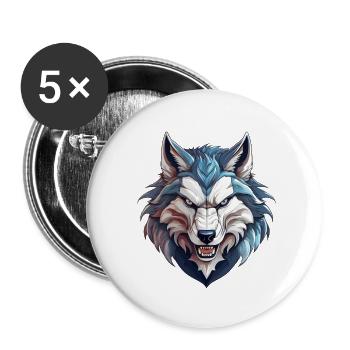 Wildes wütendes Tier Wolf Husky Maskottchen cool - Buttons klein 25 mm (5er Pack) - Weiß - Vorne