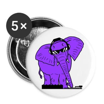 Drôle d’éléphant rose DJ mixer Musique de fête - Lot de 5 petits badges (25 mm) - blanc - Devant