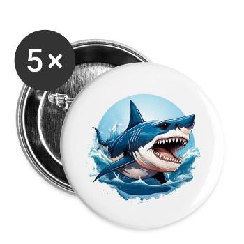 Wildes wütendes Tier Großer Weißer Hai motivierend - Buttons klein 25 mm (5er Pack) - Weiß - Vorne