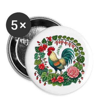 Amoureux du coq - Lot de 5 petits badges (25 mm) - blanc - Devant