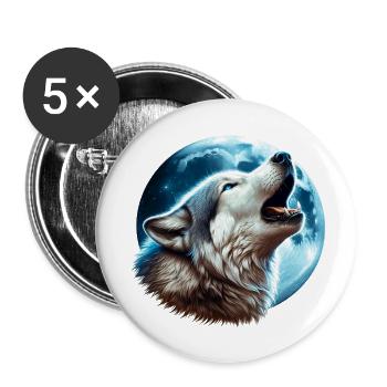 Wolf heult den Vollmond an - Buttons klein 25 mm (5er Pack) - Weiß - Vorne