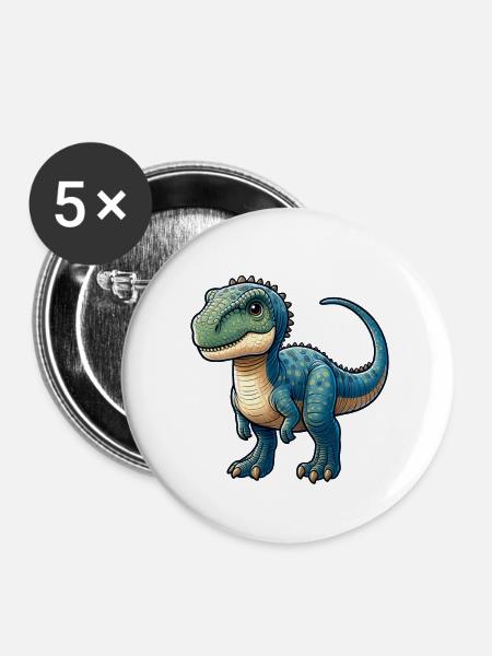 Wildtier-Dinosaurier - Buttons klein 25 mm (5er Pack) - Weiß