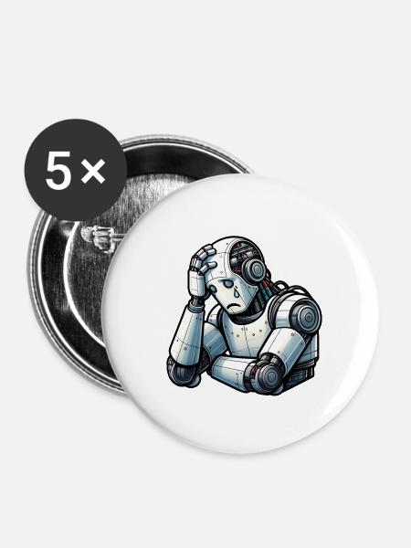 Ängstlicher Roboter - Buttons klein 25 mm (5er Pack) - Weiß