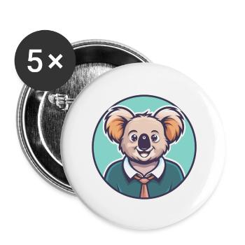 Koala Kawaii Cartoon Figur Tier Haustier Gesicht - Buttons klein 25 mm (5er Pack) - Weiß - Vorne