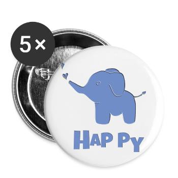 elefant happy - Buttons klein 25 mm (5er Pack) - Weiß - Vorne