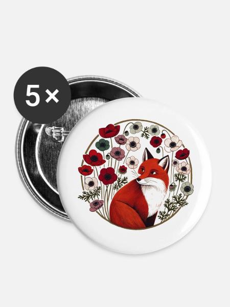 Retro Rotfuchs - Buttons klein 25 mm (5er Pack) - Weiß