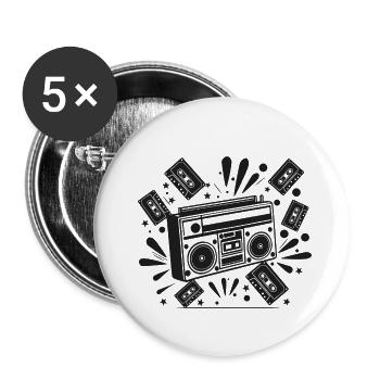 Vintage Boombox Kassetten Nostalgie - Buttons klein 25 mm (5er Pack) - Weiß - Vorne