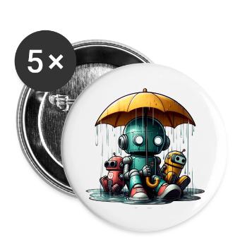 Drei Roboter Regenschirm - Buttons klein 25 mm (5er Pack) - Weiß - Vorne