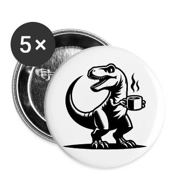 Dinosaure du matin avec tasse à café - Lot de 5 petits badges (25 mm) - blanc - Devant